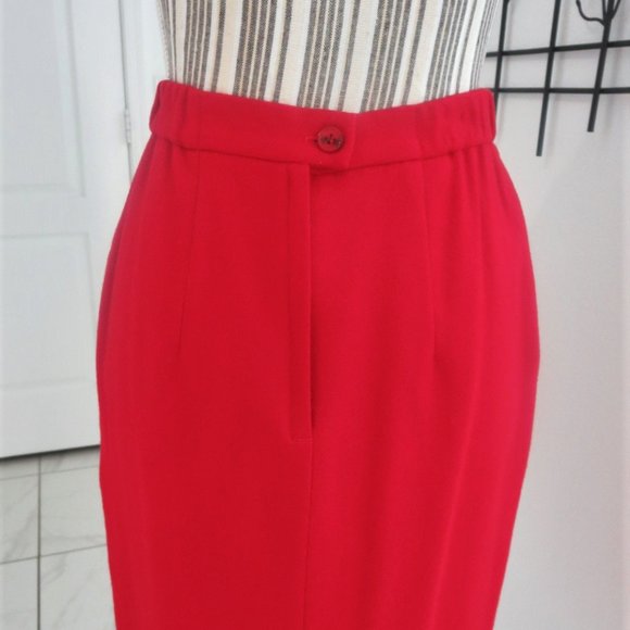 Pristine Vintage True Red 100% Wool Pencil Skirt Pockets XS / S / 0 / 2 Petite - Picture 7 of 12